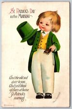 Ellen H Clapsaddle St Patricks Day~Lad Brushes Top Hat In The Morning~Emb~1924 picture