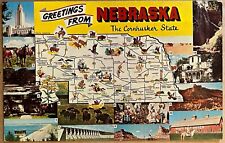 Nebraska Greetings Map Cornhusker State Postcard c1960 picture