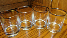 Vtg Set (4) Mid-Century Lowball Rocks Whiskey Glasses w/Silver Rim~Barware   Q13 picture