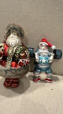 Lot Of 2 Blown Glass Christmas Ornaments Weight Lifting Santa Similar To Radko picture