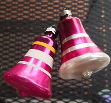 2 Vintage Shiny Brite Glass Striped Bells Tree Ornaments picture