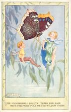 Rene Cloke Fantasy Art Postcard 4387 Willow Fairies, Camberwell Beauty Butterfly picture
