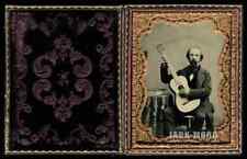 Rare 1/4 Ambrotype Photo of Musician or Music Teacher Playing the Guitar 1850s picture