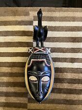 Ivory Coast Wooden Tribal African Mask with Bird in Crown Multicolored picture