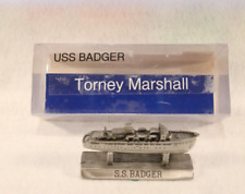 VINTAGE HAVSTAD TINN USS BADGER MADE IN NORWAY WITH ORIGINAL 2-PC PLASTIC BOX picture