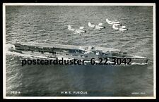 BRITISH NAVY 1940 HMS FURIOUS Aircraft Carrier. Real Photo Postcard picture