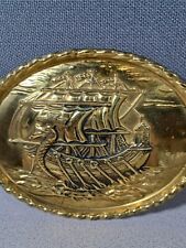 Vintage Brass Peerage Made in England Collector Wall Plate Ship 6.25in #2841L265 picture