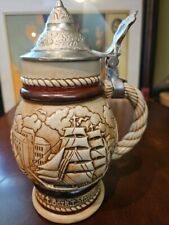 Avon Vintage 1977 Tall Ships Beer Stein Pewter Lid Nautical Design Collectible picture