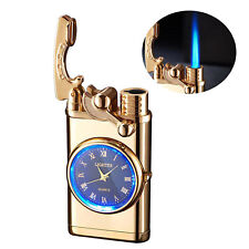 Metal Windproof Vintage Cigar Lighter 1 Jet Flame Gas Refillable Clock Gift Box picture