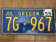 VINTAGE 1959 OREGON LICENSE PLATE TAG TAB BLUE WHITE PRE-OWNED USED picture