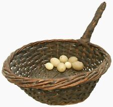 RARE MID-LATE 19TH C AMERICAN ANTIQUE PRMTV WVN BLK ASH WD SD HANDLED EGG BASKET picture