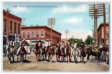 c1910's Frontier Day In The Streets Cowboys Scene Cheyenne Wyoming WY Postcard picture
