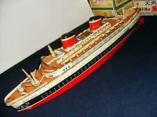 VINTAGE TIN SHIP 1952 WIND-UP BOAT SS UNITED STATES OCEAN LINER JAPAN GORGEOUS picture