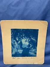 Blue Tint Photo 1900's Baby Standing on Dad's Hand Being Held Up Circus Trick picture