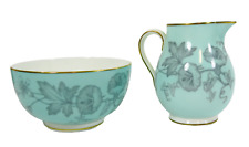 Vintage WEDGWOOD WILDFLOWER Turquoise Green Bone China Open Sugar Bowl & Creamer picture