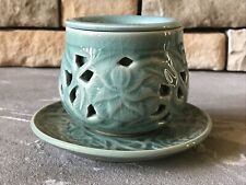 Tea Infuser Cup And Saucer Ceramic Vintage Celadon Green Traditional Double Wall picture
