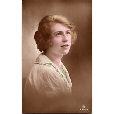 Vintage Edwardian Postcard Beautiful British Woman Portrait RPPC Tinted 1900's picture