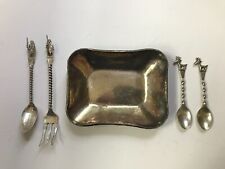 Lot of Peruvian silver spoons and fork and one hand-hammered marked silver dish picture