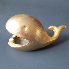 Hollywood Regency Brass Tone Metal Opened Mouth Whale Nautical Ashtray Figure picture