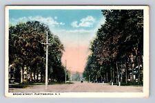 Plattsburgh NY-New York, Broad Street, Antique Vintage c1922 Souvenir Postcard picture