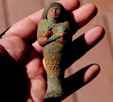 Old Ushabti Figurine 600-300 BC With Traces Of Green & Red Paint & Dirt picture