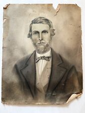 Antique Charcoal/Chalk Portrait of a Man with Beard in Bowtie ~20x15