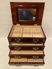 Jewelry Organizer Box 4 Layers w 3 Drawers & Mirror. Unique Dark Brown Beautiful picture