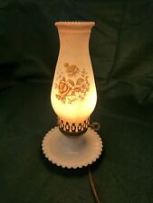 Vintage White Milk Glass Electric Hurricane Lamp MCM Flowers READ DESCRIPTION picture