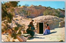 Navajo Family Hogan Entrance Desert Rock Formation Petley Arizona VNG Postcard picture