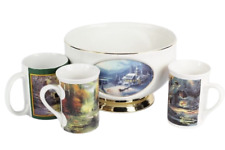 Thomas Kinkade Painter of Light Set of  Ceramic Bowl w/ 3  Cups Mugs picture