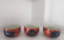 Takahashi San Francisco Orange And Blue Tea Bowls with Gold Trim, 3 Cups picture