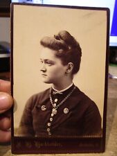 ANTIQUE OLD CABINET PHOTO PICTURE Bellville Ohio Young Woman Lady Pins Jewelry picture