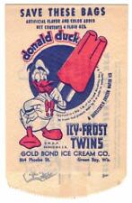 Vintage Donald Duck. Icy - Frost Twins Ice Pop Bag. 1950's N.O.S. Green Bay Wis. picture
