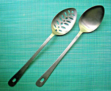 Set of 2 Amco Solid & Slotted Serving Spoons 18/8 Stainless Japan 845 & 852 EUC picture