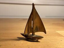 Vintage Solid Brass Sailboat Decor Nautical Ship Paperweight 3” Tall picture