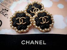10 Vintage Chanel CC Stamped  Black Gold Pearl Buttons 22mm Lot of of 10 picture