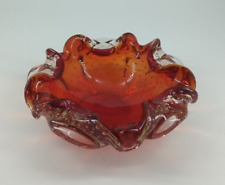 Murano Style ART GLASS Red & Clear BOWL Ashtray Ruffled Edges Controlled Bubbles picture