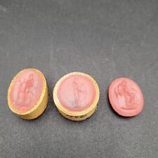 Three Antique c1800s Classical Red Wax Intaglio Art Cameos Italian Roman Gods picture