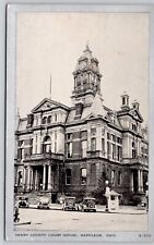 Ohio Napoleon Henry County Court House Street View Black White Vintage Postcard picture