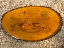 Vintage 1983 Drawing Wood Plaque Hanger Nautical Boats Lighthouse Water 23 3/4” picture