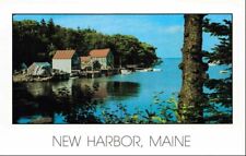 New Harbor Fish Houses Back Cove Scene Main VTG Unposted Chrome Postcard picture