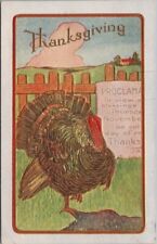 1910s THANKSGIVING Embossed Postcard Turkey / Proclamation on Fence / UNUSED picture