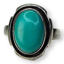 Vintage Southwestern Native American Navajo Green Turquoise Ring Size 7.25 picture