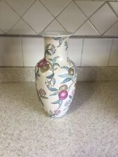 Vintage WBI Floral Fruit Chinoiserie Ceramic Vase 12 Inches Tall picture