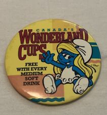 Vintage Canada’s Wonderland Cups Smurf Button Pin Promotional 1980s picture