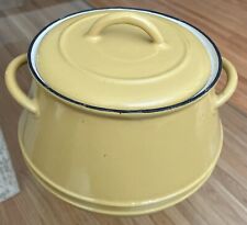 Vintage Descoware Belgium Yellow Cast Iron Enamel 3 qt Bean Veggie Lid Pot picture