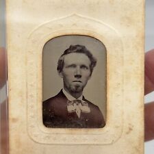 Antique Civil War Era Middle Age Man Goatee Beard Large Tie CDV Photograph picture