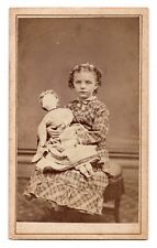 ANTIQUE CDV c1860s CUTE GIRL WITH LARGE DOLL CIVIL WAR ERA JAMESTOWN NEW YORK picture