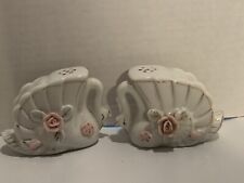 Vintage 1950's Swan Salt and Pepper Shakers With Floral Embellishments Japan picture