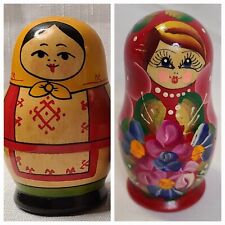 2 Sets Nesting Dolls Babushka Vintage Russian Nesting Wooden Matryoshka picture